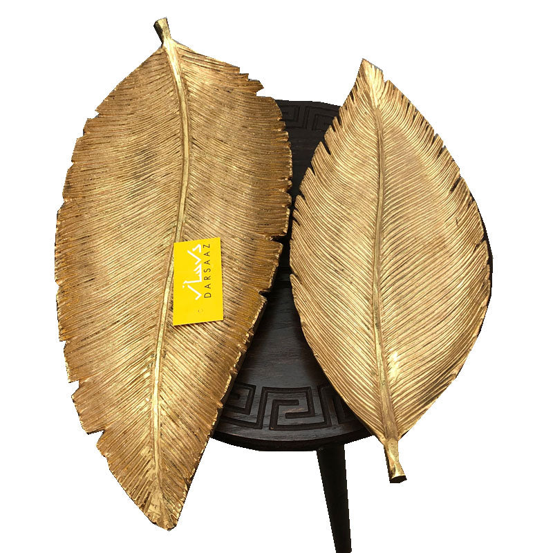 Set of 2 Sleek Cut Golden Leafing Dining Table Decor