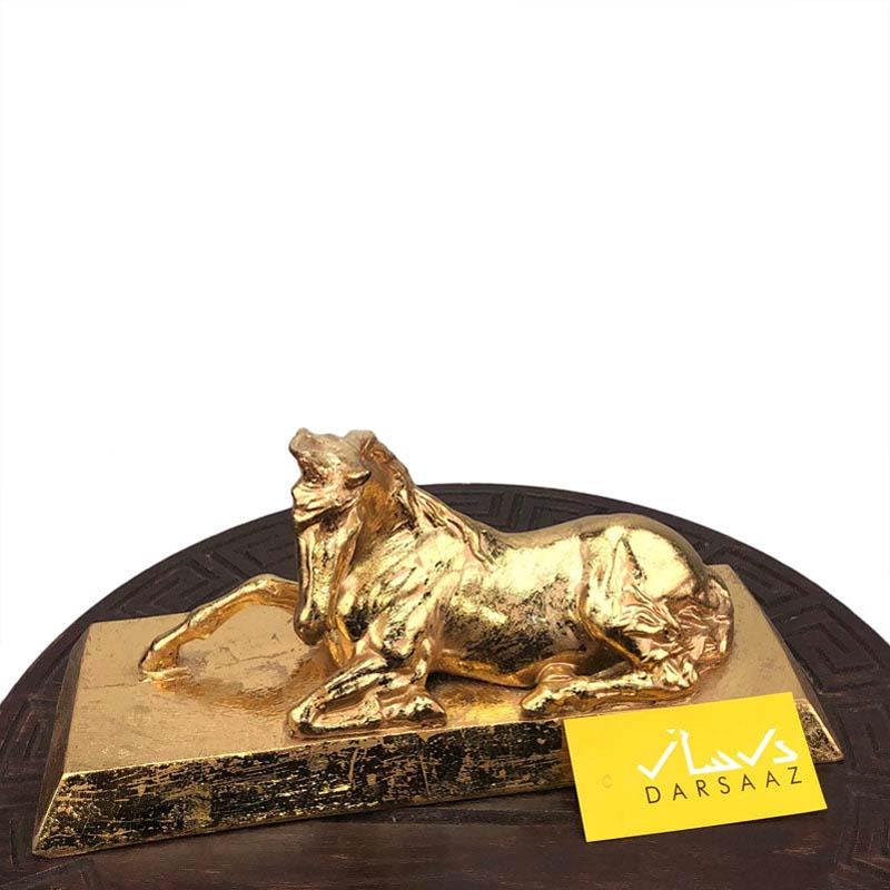 Golden Leafing Resting Stallion Figurine Table Décor