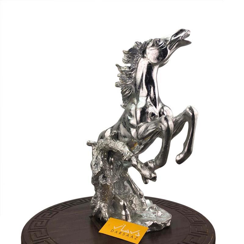 Silver Leafing Stallion Sculpture For Living Room Decoration