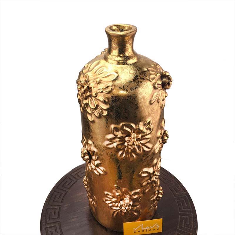 Golden Leafing Floral Vase For Drawing Room Decoration