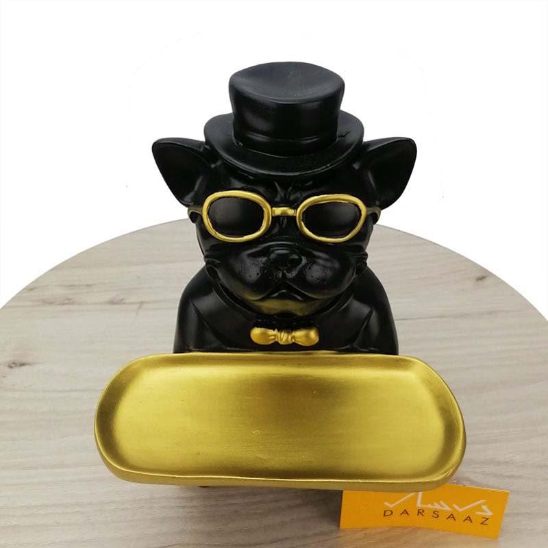 Black & Golden Bull Dog Sculpture for Shelf or Table Decor
