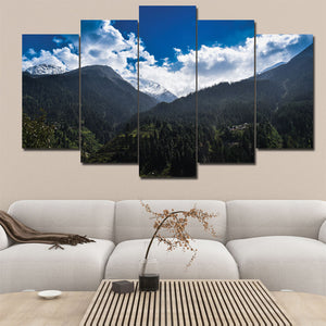 Set of 5 Mountains Through Alpine Forest Panel Set for Wall Decor - DARSAAZ