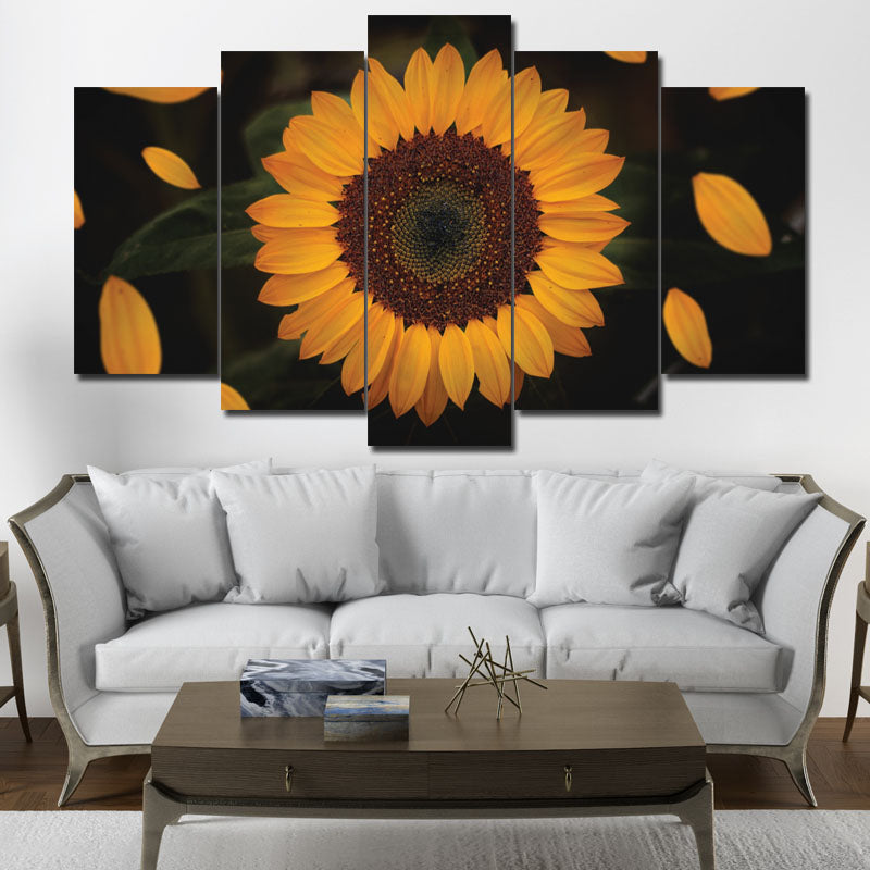 Set of 5 Sunflower with Broken Petals Panel Set for Wall Decor - DARSAAZ