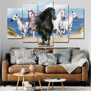 Set of 5 Horses by the Sea Panel Set for Wall Decor - DARSAAZ