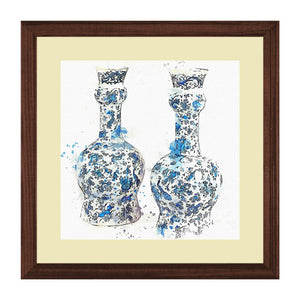 Set of 2 Blue Pottery Vase Wall Art Hanging Frame For Wall Decor - DARSAAZ