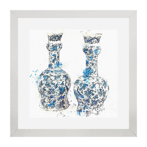 Set of 2 Blue Pottery Vase Wall Art Hanging Frame For Wall Decor - DARSAAZ