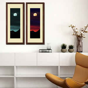 Set of 2 Moon and Mountain Wall Art Hanging Frame For Wall Decor - DARSAAZ