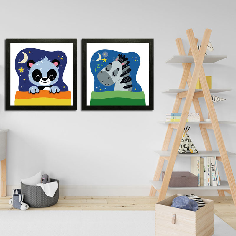 Set of 2 Cute Sleeping Animals Wall Art Frame For Home and Kid Room Decor - Darsaaz
