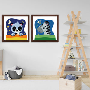 Set of 2 Cute Sleeping Animals Wall Art Frame For Home and Kid Room Decor - Darsaaz